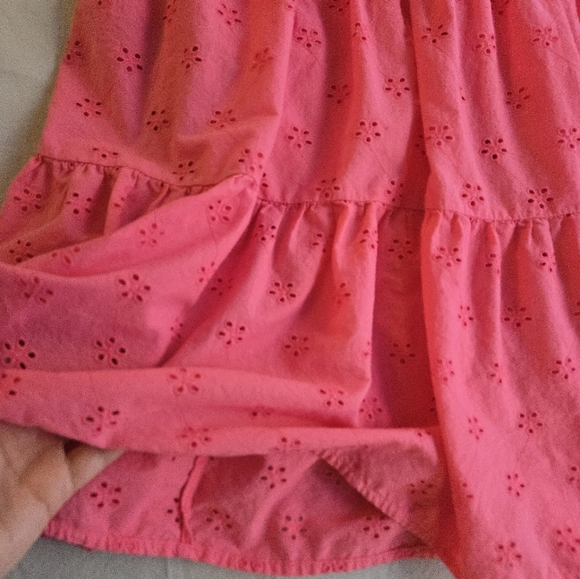 J. Crew Vibrant Pink Eyelet Tiered Skirt Vneck Ruffle Sleeveless Midi Dress - Picture 8 of 12